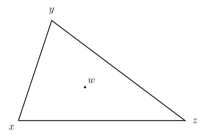 a triangle with vertices x, y, z, and a point w in the middle