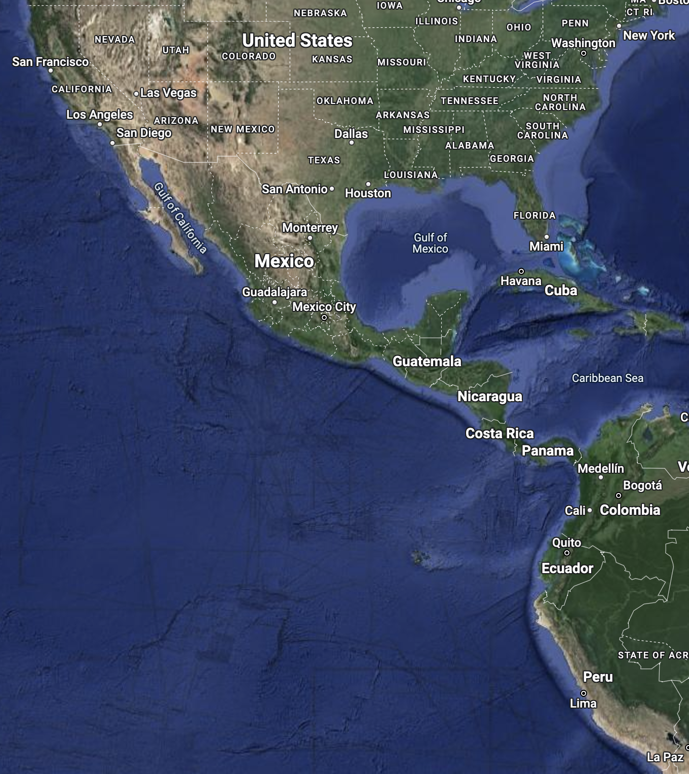 California 
and Peru in the web Mercator projection