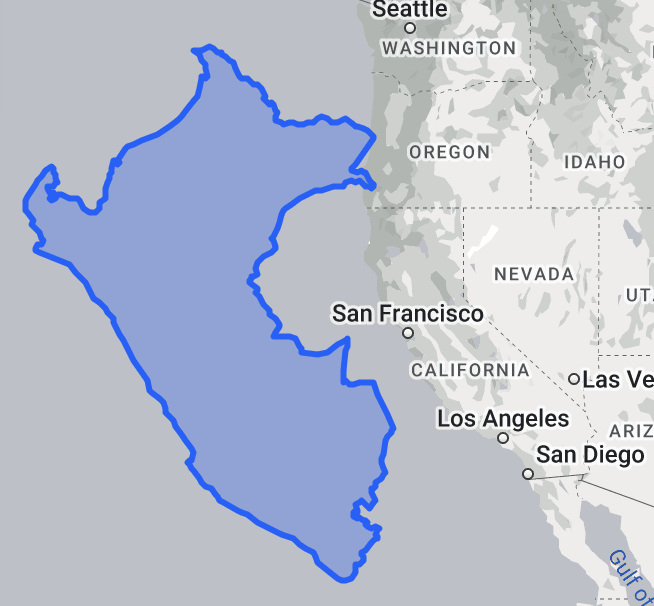 California 
and Peru actual size comparison