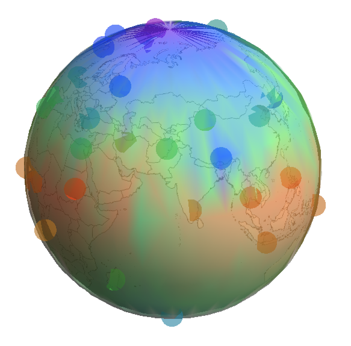 interpolated heat map on the earth