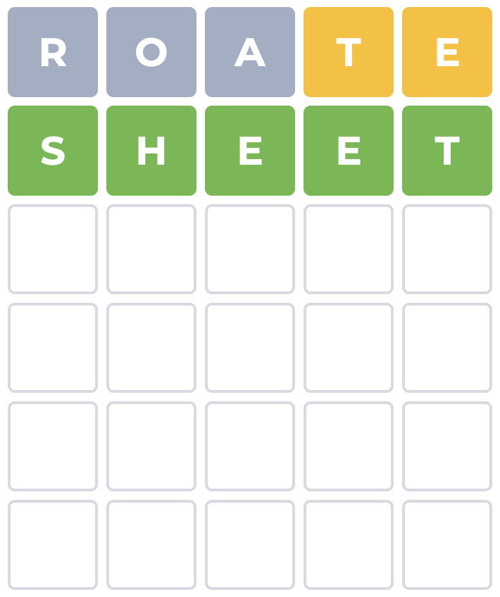wordle game: roate sheet